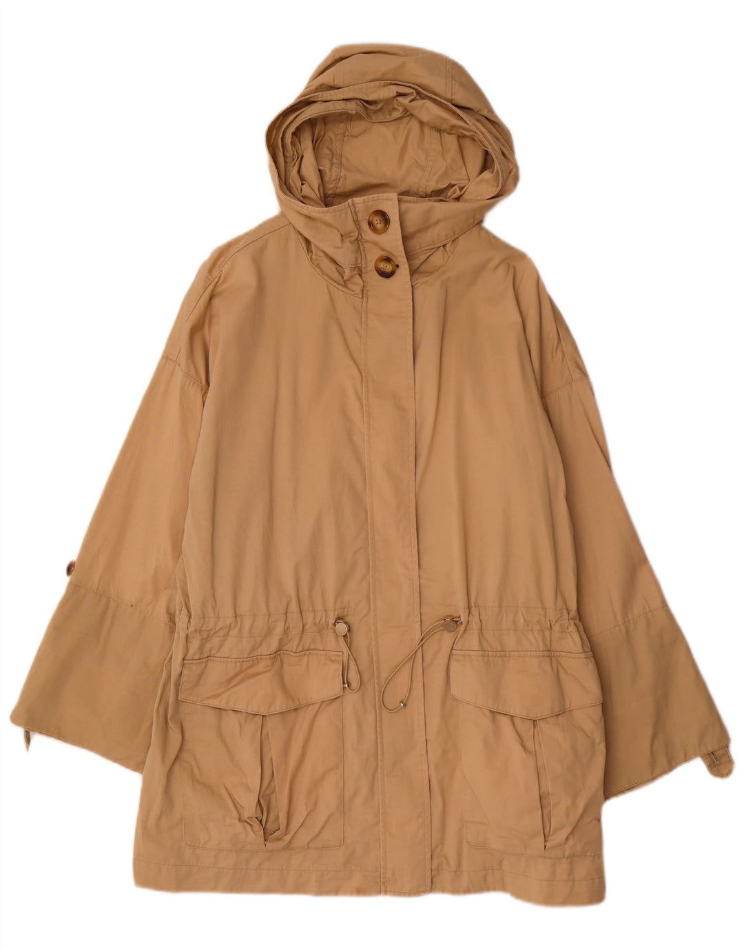 MASSIMO DUTTI Damen-Parkajacke mit Kapuze, UK 14, mittelbeige Baumwolle