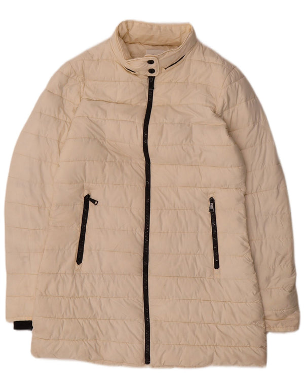 Zara Damen Wattierter Mantel UK 10 Small Off White Polyester