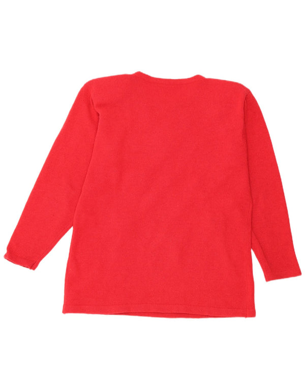 Vintage Damen Pullover mit U-Boot-Ausschnitt, UK 16, große rote Wolle mit Blumenmuster