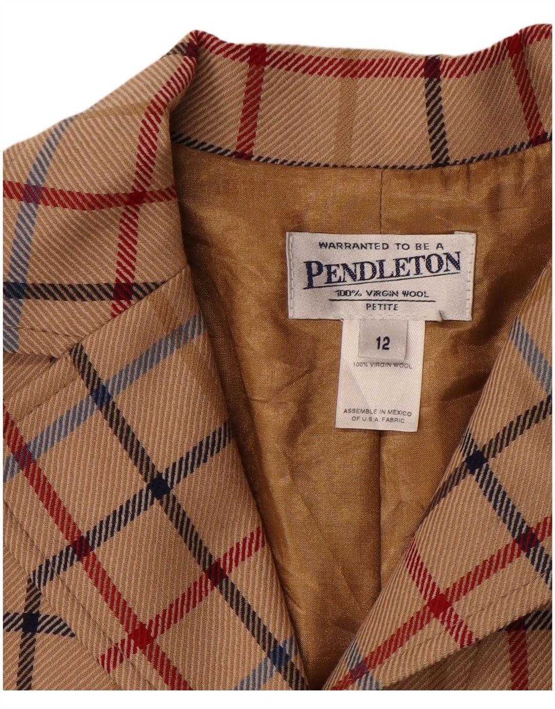 PENDLETON Womens Petite 3 Button Blazer Jacket US 12 Large Beige Check