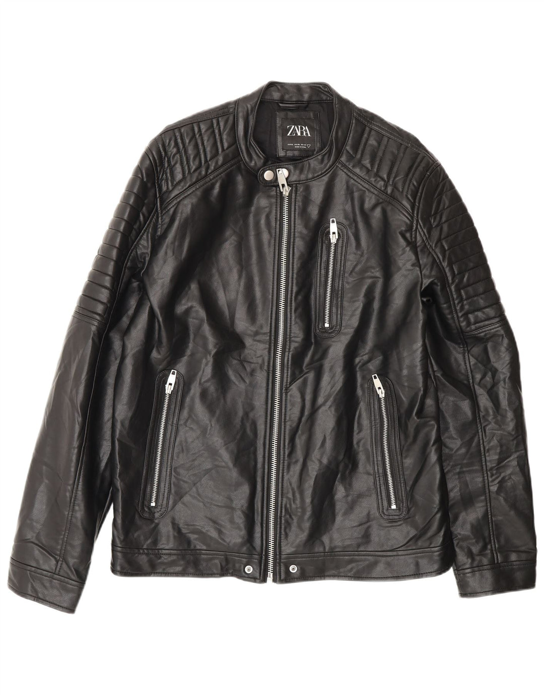 Zara Herren Kunstlederjacke UK 42 XL Schwarz Polyester