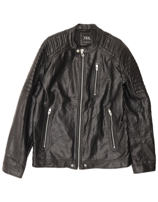 Zara Herren Kunstlederjacke UK 42 XL Schwarz Polyester