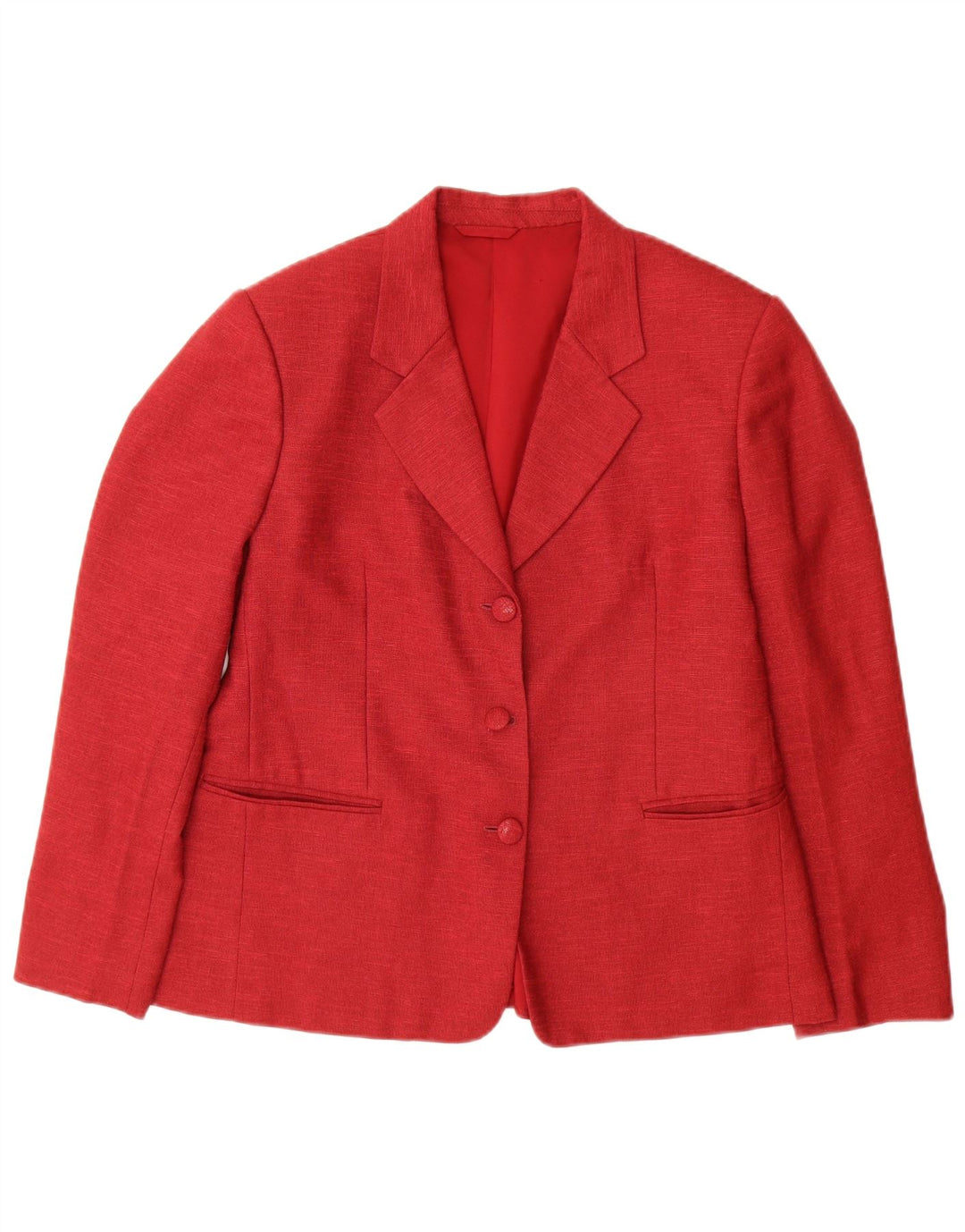 VINTAGE Damen 3-Knopf-Blazerjacke UK 14 Großes Rot meliert