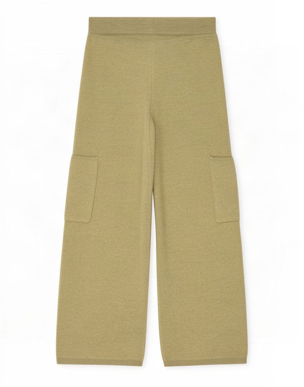 Zara Strick-Cargohose für Mädchen mit weitem Bein, 13–14 Jahre, W26 L25, Khaki, Polyester