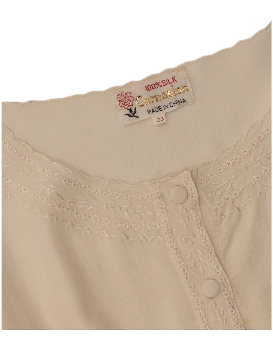 VINTAGE Damen Bluse Top UK 16 Große Off White Seide