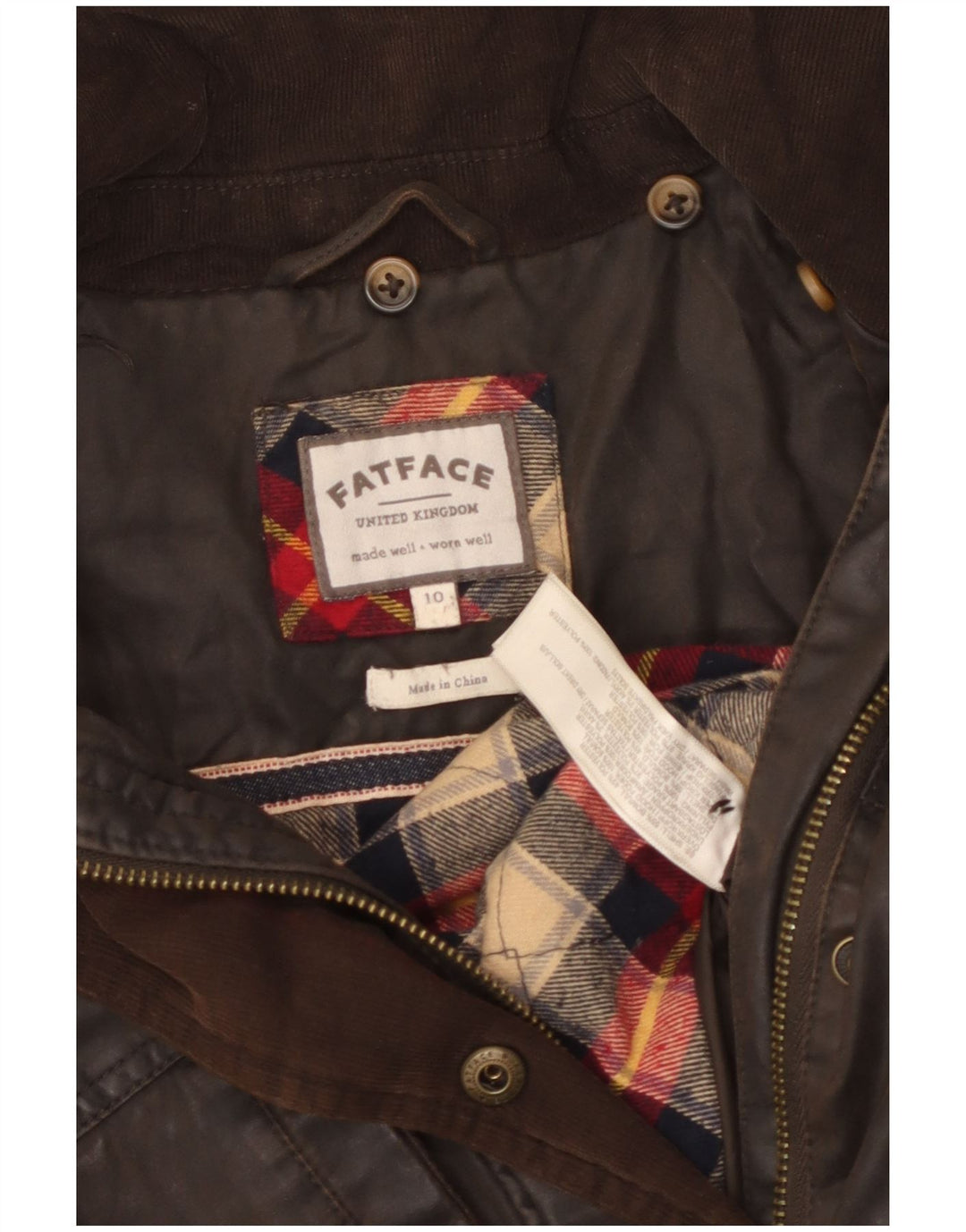 FAT FACE Damen-Übergröße, gewachste Baumwolljacke, UK 10, kleine braune Baumwolle