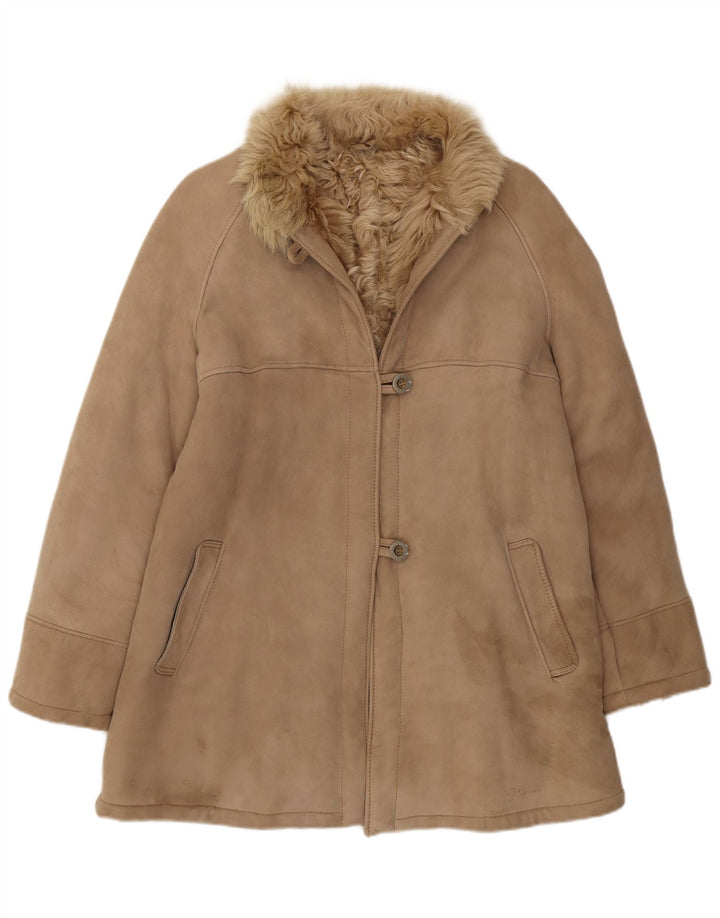 Vintage Damen Shearling Jacke UK 8 Small Braun