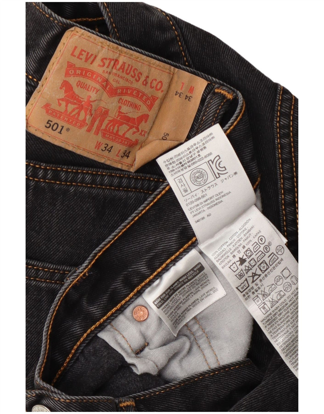 Levi's Herren 501 Straight Jeans 34 L34 Graue Baumwolle