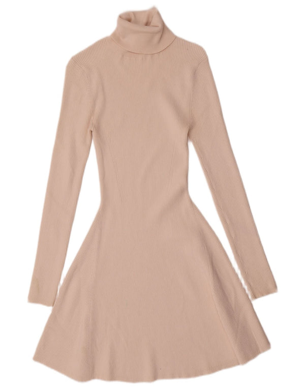 Zara Damen Rollkragenpulloverkleid mit langen Ärmeln, UK 12, mittelbeige Viskose