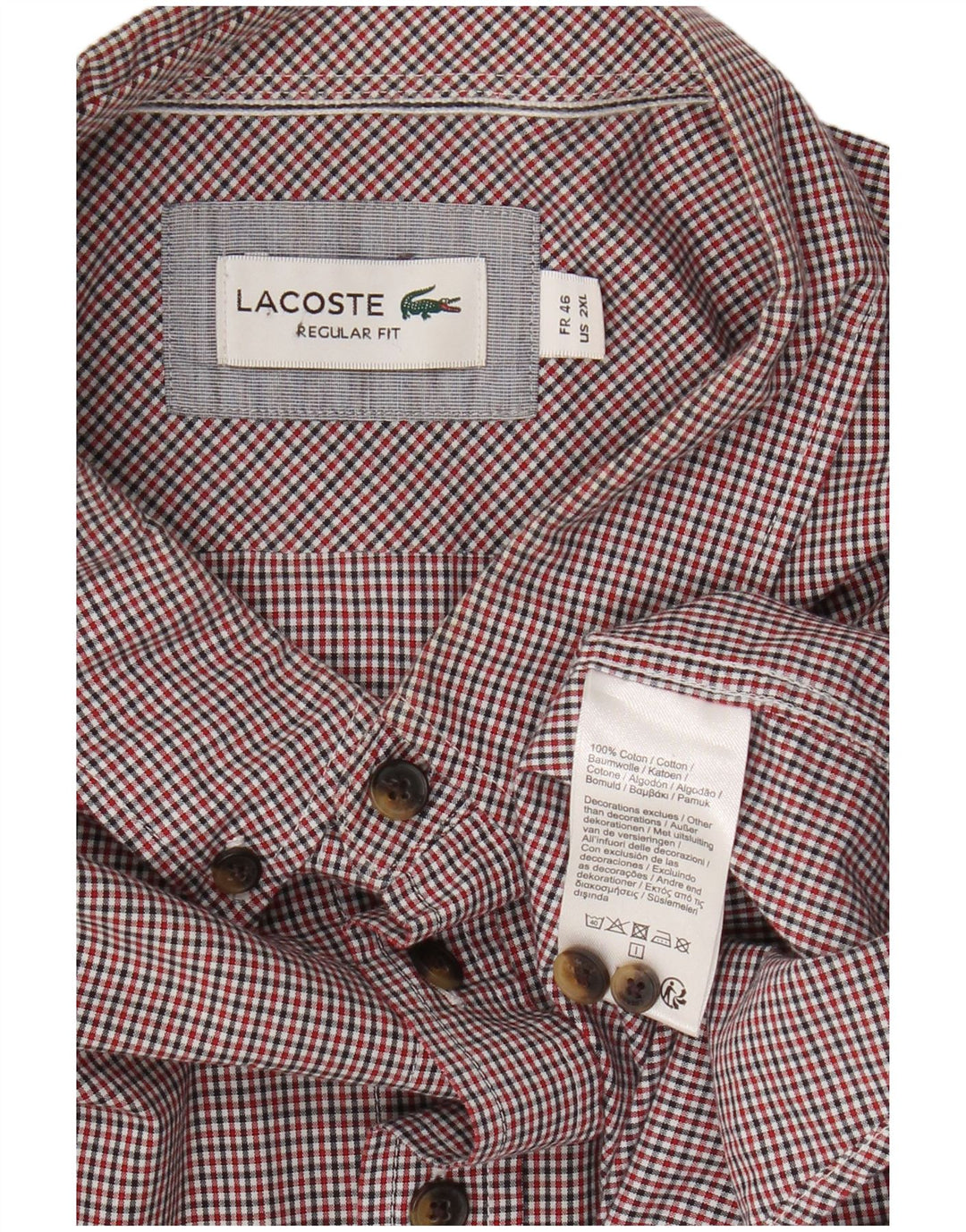 Lacoste Herren-Hemd, kurzärmelig, reguläre Passform, 2XL, rotes Gingham-Baumwolle