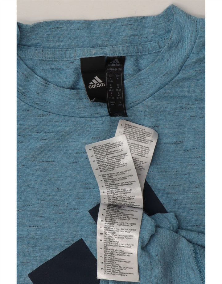 Adidas Damen Grafik-T-Shirt-Oberteil UK 12/14 Mittelblau meliertes Polyester