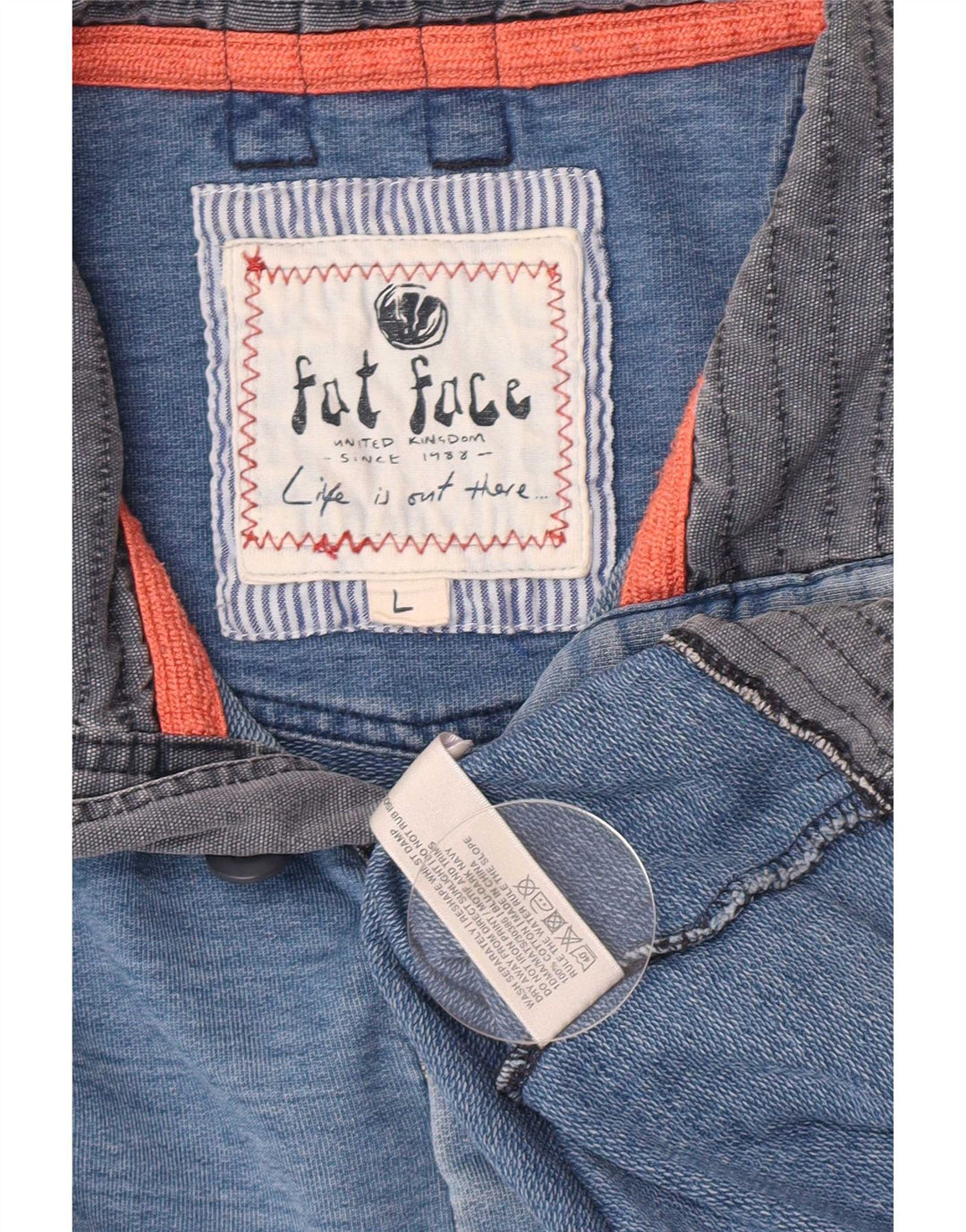 Fat Face Herren-Sweatshirt mit Knopfkragen, groß, blaue Nadelstreifen-Baumwolle