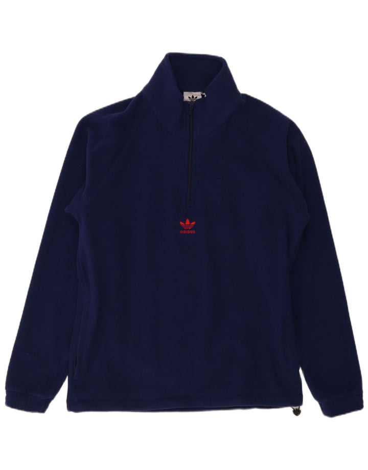 Adidas Herren-Fleecepullover mit grafischem Reißverschluss, mittleres Marineblau, Polyester