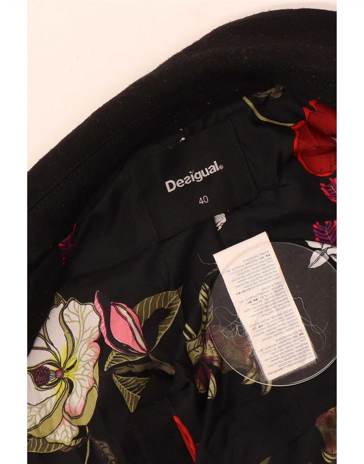 Desigual Damen 1-Knopf-Blazerjacke EU 40 Mittelschwarzes, geblümtes Polyester