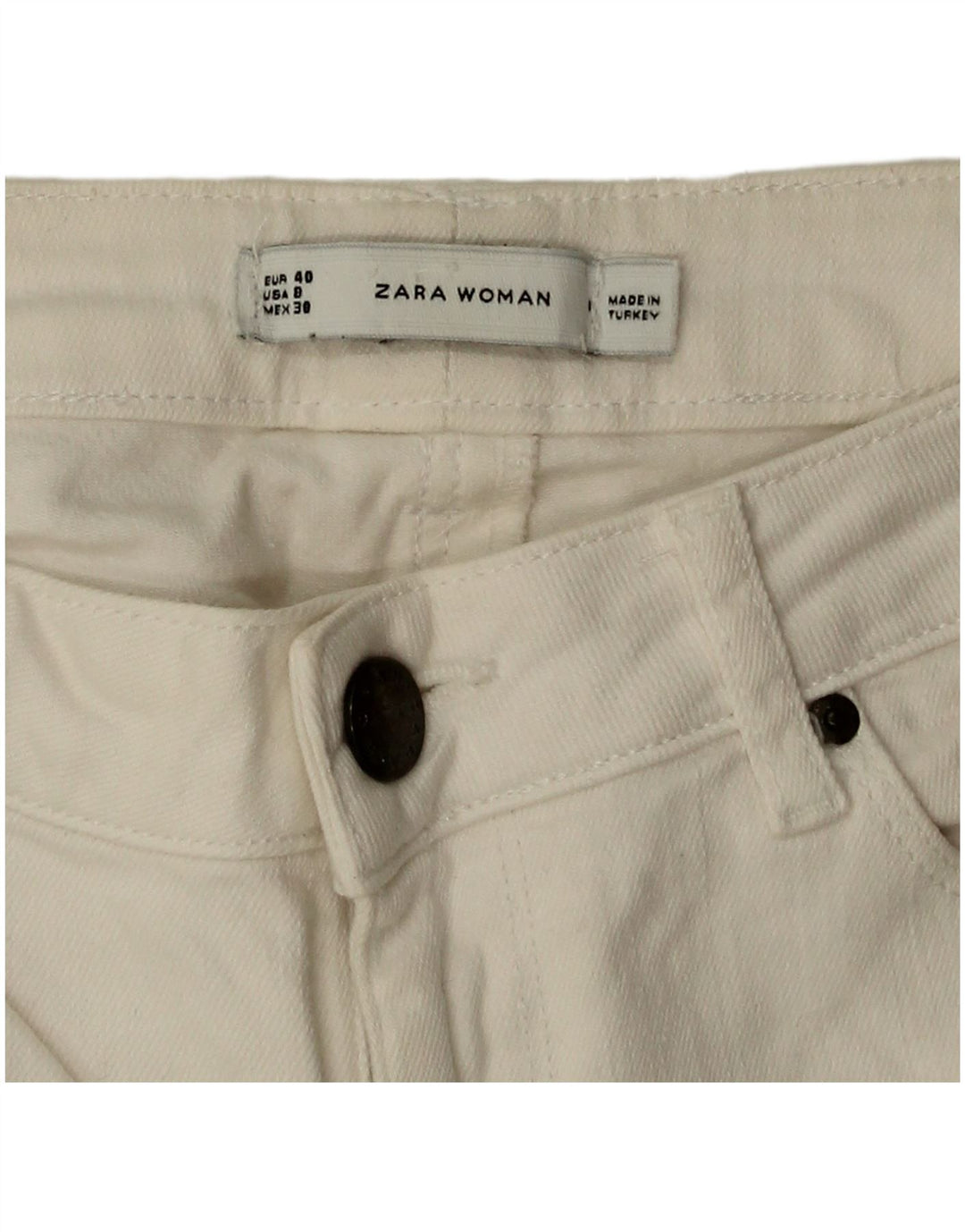 Zara Damen Graphic Denim Shorts EU 40 Medium W30 Weiß