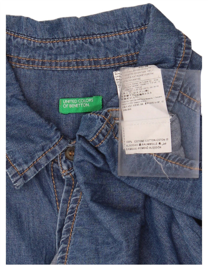 BENETTON Jeanshemd für Jungen, 11–12 Jahre, 2XL, blaue Baumwolle