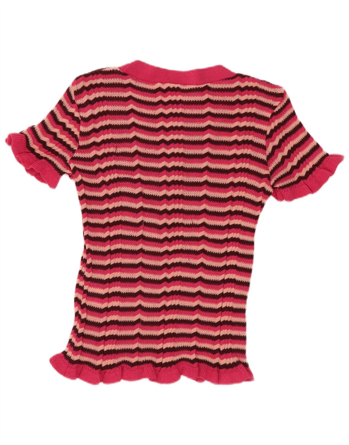 Zara Damen T-Shirt Top UK 8 Small Rosa gestreift Polyester