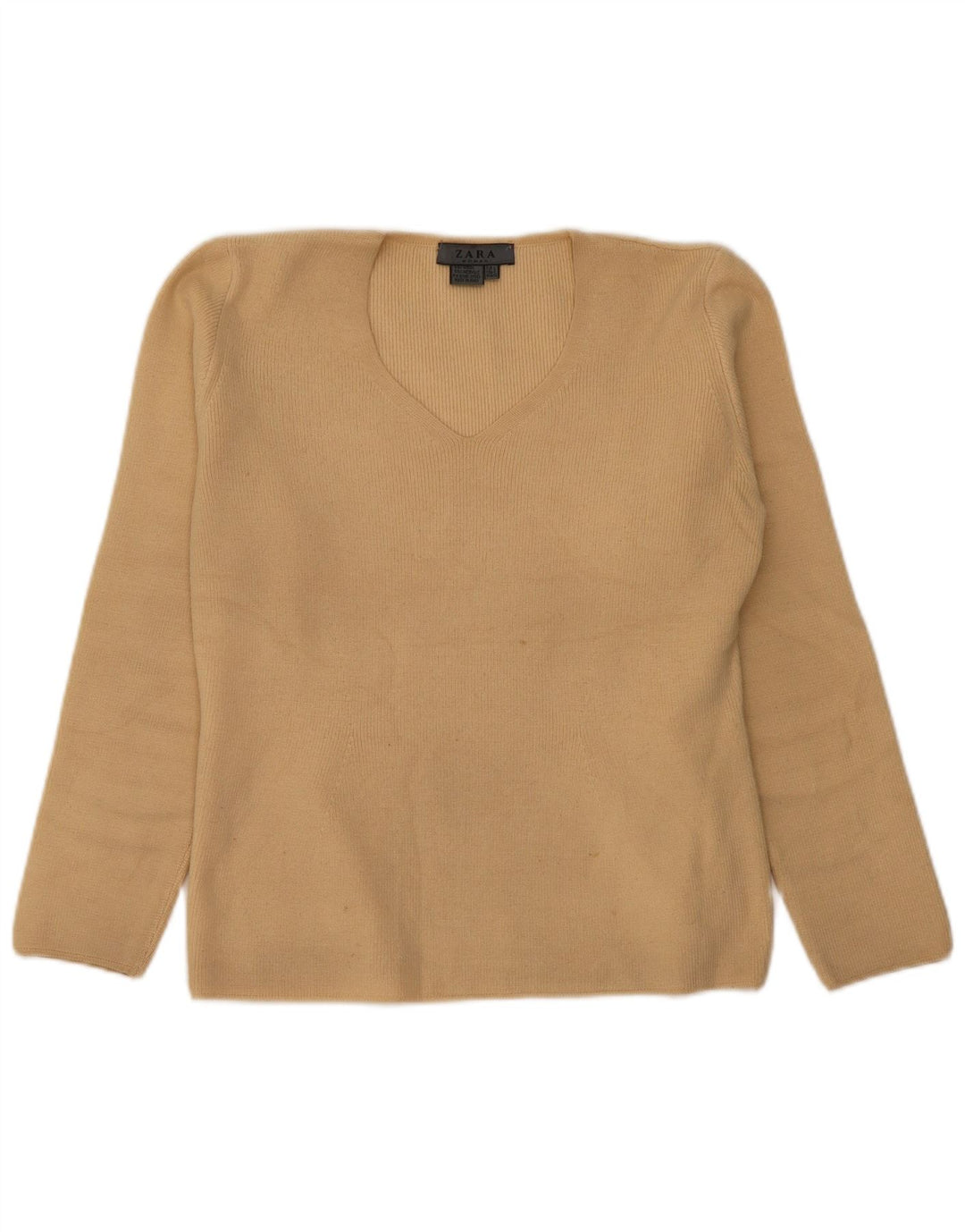 Zara Damen-Pullover mit V-Ausschnitt, UK 16, Größe L, beige Wolle