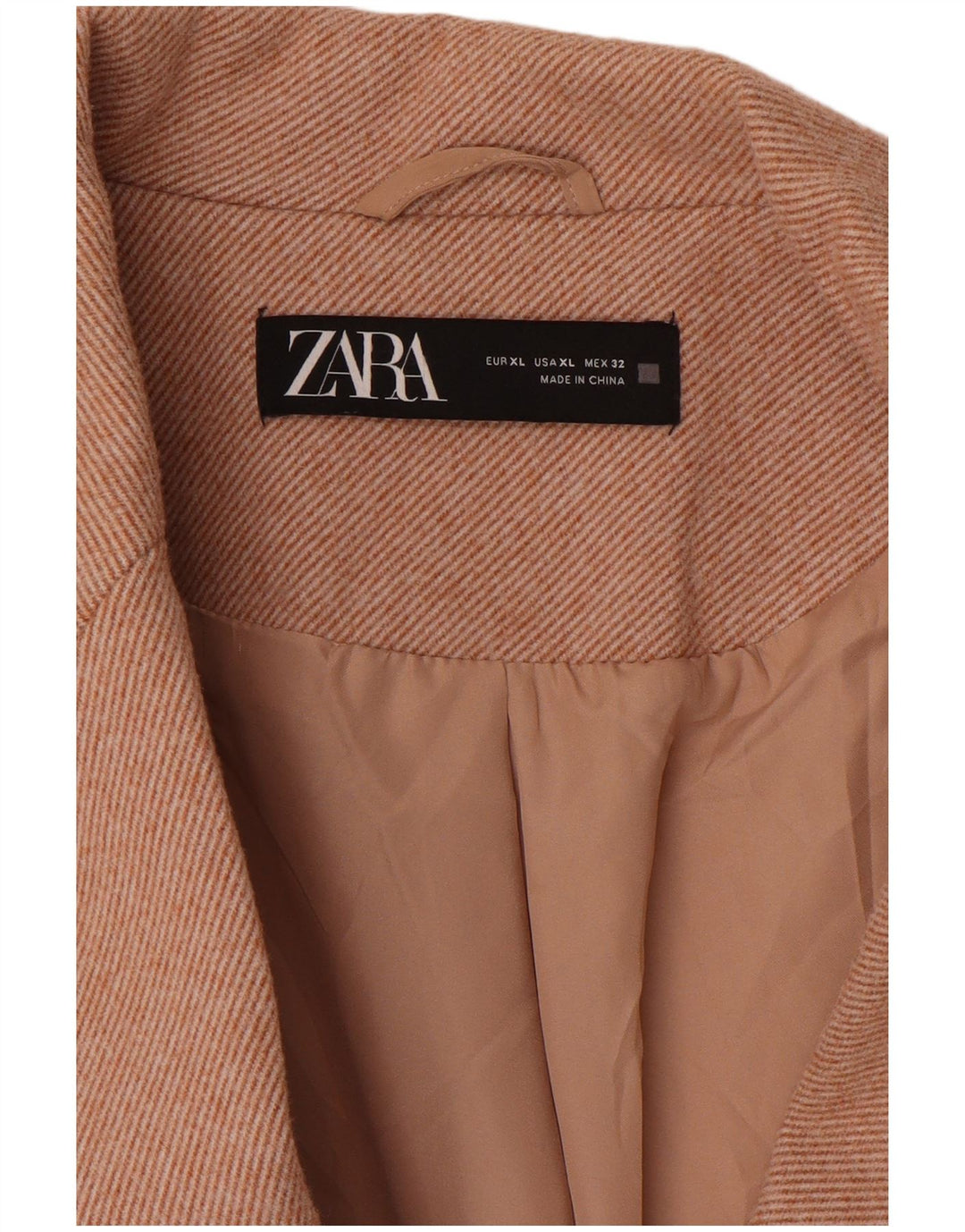 ZARA Damen Zweireihiger Mantel UK 18 XL Beige Nadelstreifen