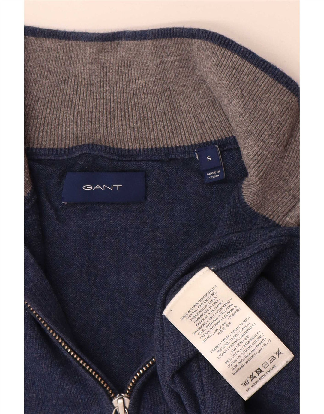 Gant Herren-Pullover mit Reißverschluss am Hals, kleine blaue Baumwolle