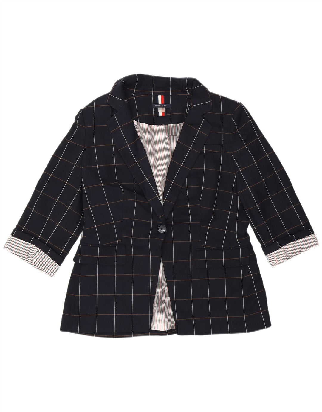 Tommy Hilfiger Damen-Blazerjacke mit 1 Knopf, US 12, groß, marineblau kariert