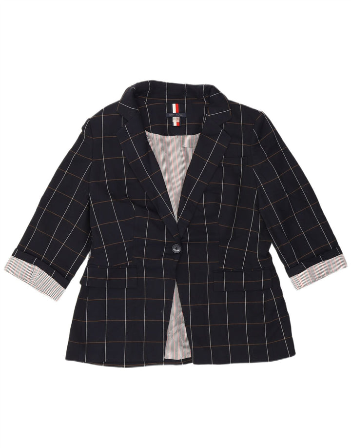 Tommy Hilfiger Damen-Blazerjacke mit 1 Knopf, US 12, groß, marineblau kariert