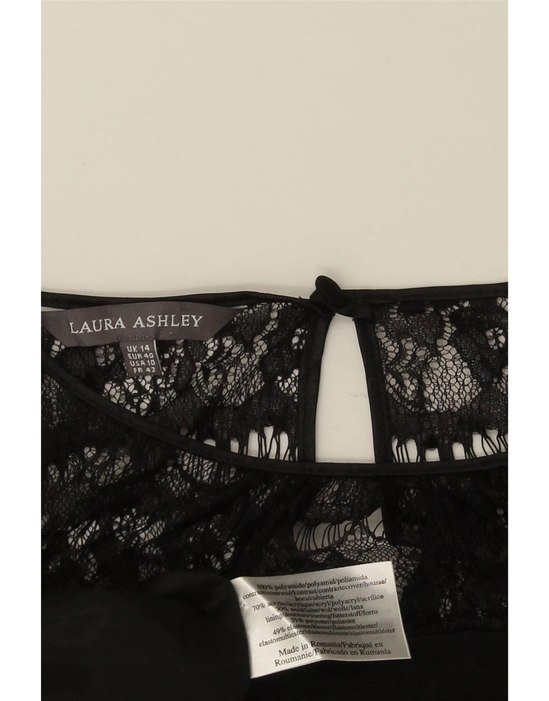 Laura Ashley Damen-Etuikleid mit langen Ärmeln, Gr. 44, Größe L, Schwarz, Polyamid