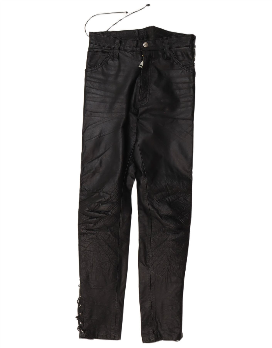 Vintage Damen Lederhose W30 L30 Schwarzes Leder