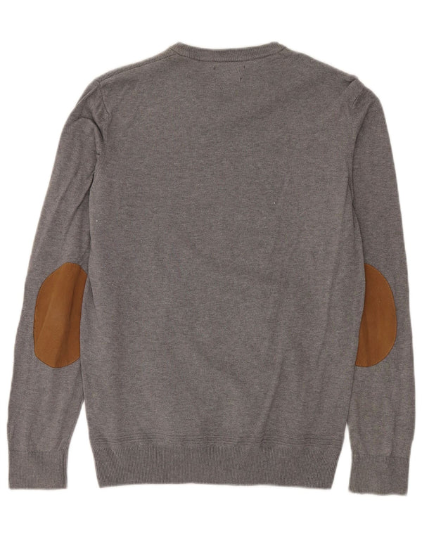 Zara Herren-Pullover mit Rundhalsausschnitt, mittelgraue Baumwolle