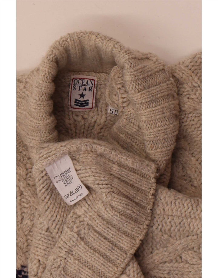 Ocean Star Herren-Pullover mit Rollkragen, IT 50, mittelgraue, geometrische Wolle