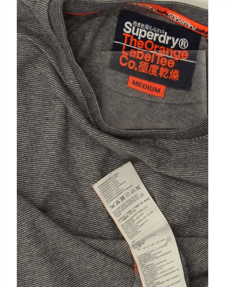 Superdry Herren-Langarmoberteil aus mittelgrauer Nadelstreifen-Baumwolle