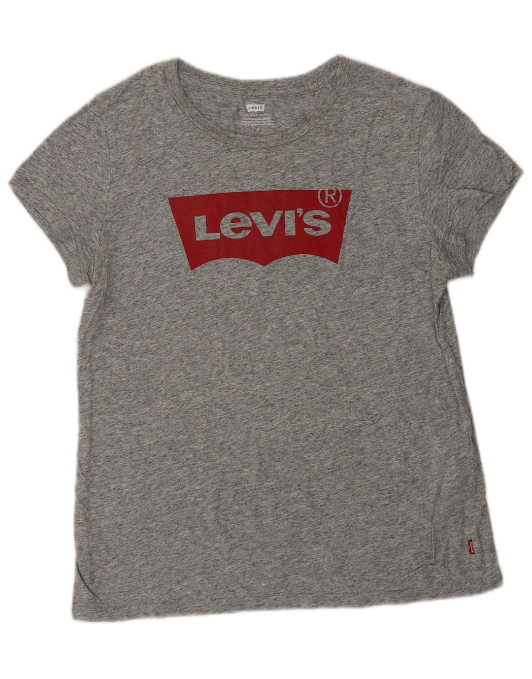 LEVI'S Damen Grafik-T-Shirt-Oberteil UK 12 Mittelgrau gefleckte Baumwolle