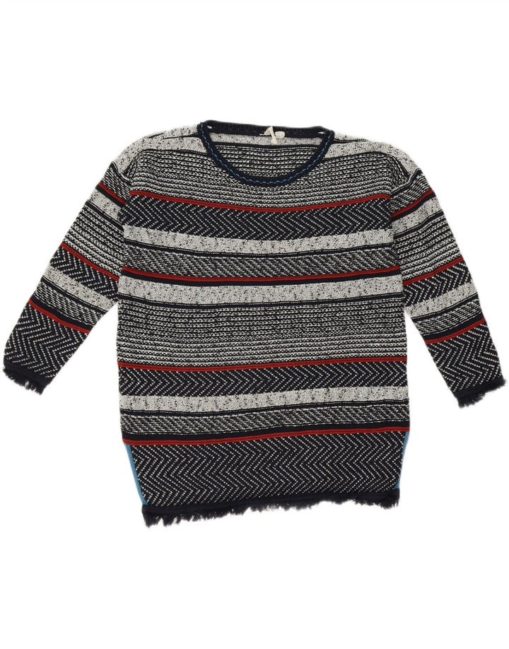 WHITE STUFF Womens Crew Neck Jumper Sweater UK 10 Small Black Striped Vintage White Stuff and Second-Hand White Stuff from Messina Hembry 