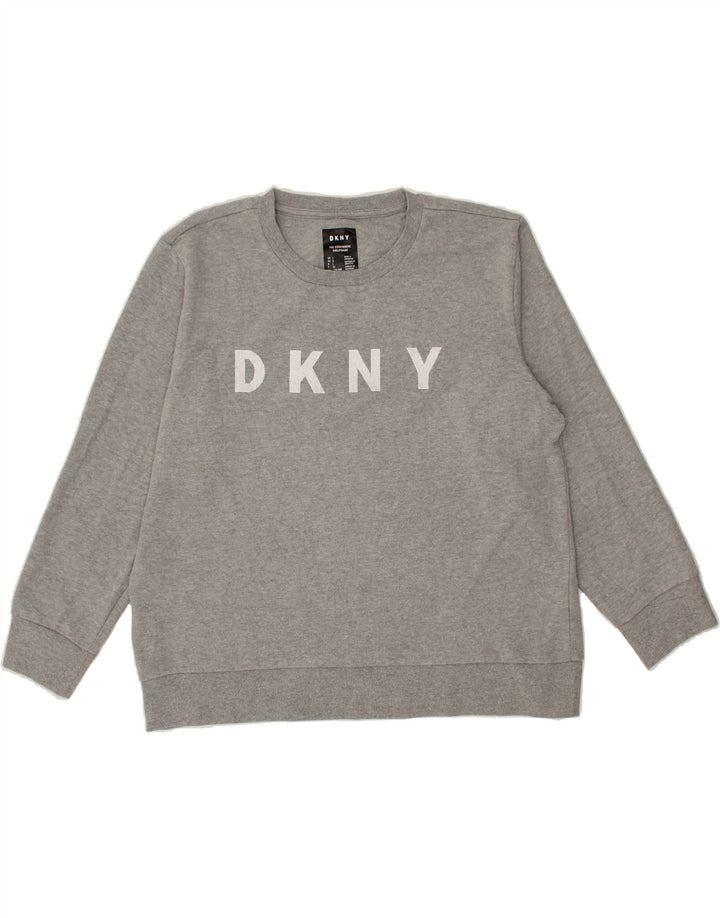 DKNY Womens Oversized Graphic Sweatshirt Jumper UK 14 Large Grey Cotton Vintage Dkny and Second-Hand Dkny from Messina Hembry 