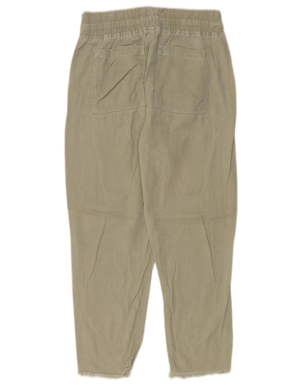 Zara Damen High Waist Tapered Freizeithose Small W26 L27 Khaki Lyocell