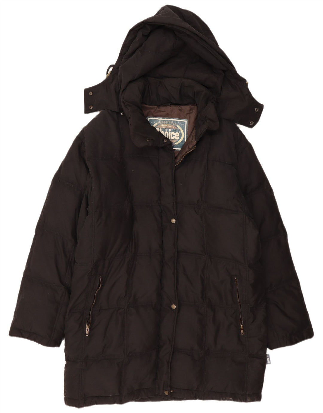 VINTAGE Wattierter Damenmantel mit Kapuze EU 50 2XL Schwarzes Polyamid