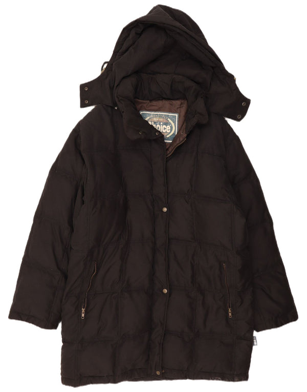 VINTAGE Wattierter Damenmantel mit Kapuze EU 50 2XL Schwarzes Polyamid