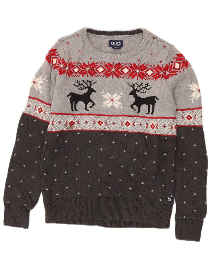 Chaps Herren-Pullover mit U-Boot-Ausschnitt, Größe S, Grau, Fair-Isle-Baumwolle