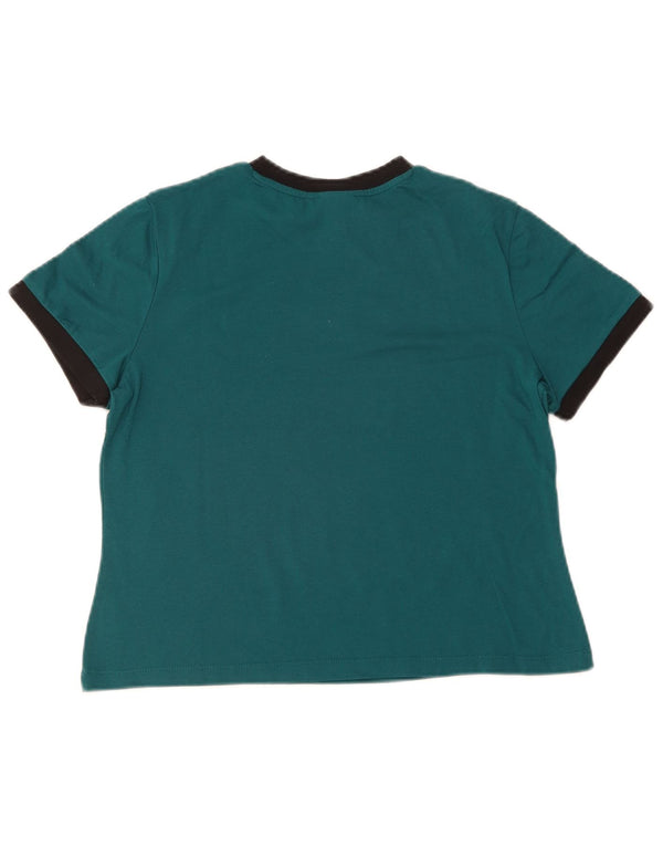 Reebok Damen Crop Graphic T-Shirt Top UK 16/18 Large Grüne Baumwolle
