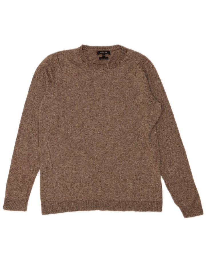 Massimo Dutti Damen-Pullover mit Rundhalsausschnitt, Gr. 10, kleine beige Wolle