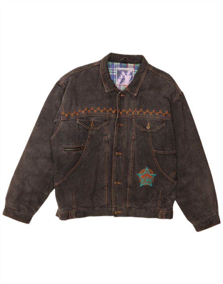 Jinglers Herren Jeansjacke IT 52/54 Große schwarze Baumwolle