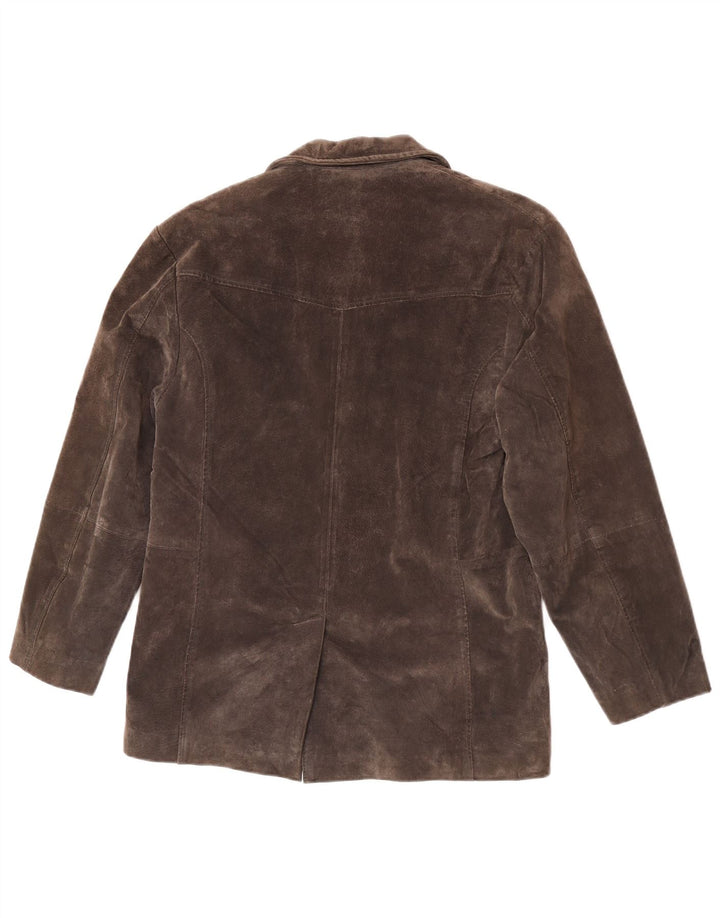 ENJOY Damen-Blazer aus Wildleder mit 3 Knöpfen, UK 14, mittelgraues Leder