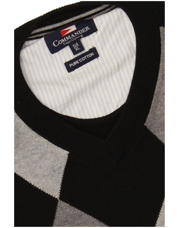 COMMANDER Mens Crew Neck Jumper Sweater IT 54 XL Black Argyle/Diamond