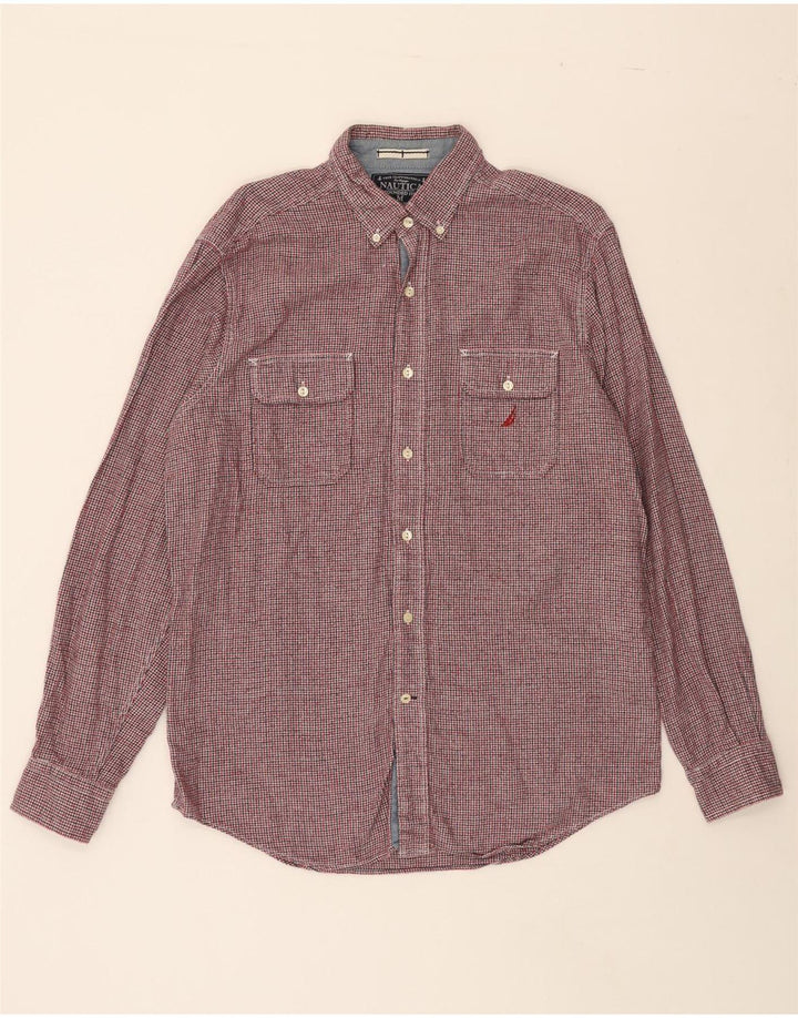 NAUTICA Mens Flannel Shirt Medium Red Houndstooth Cotton Vintage Nautica and Second-Hand Nautica from Messina Hembry 