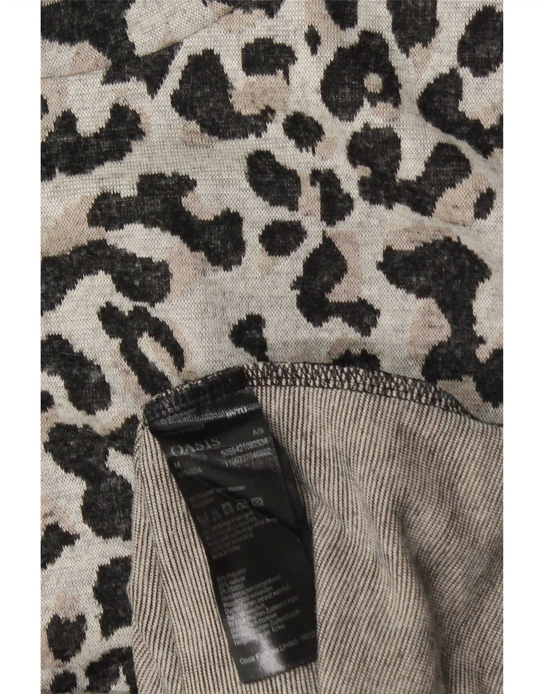 Oasis Damen Top Langarm UK 14 Mittelgraues Polyester mit Animal-Print