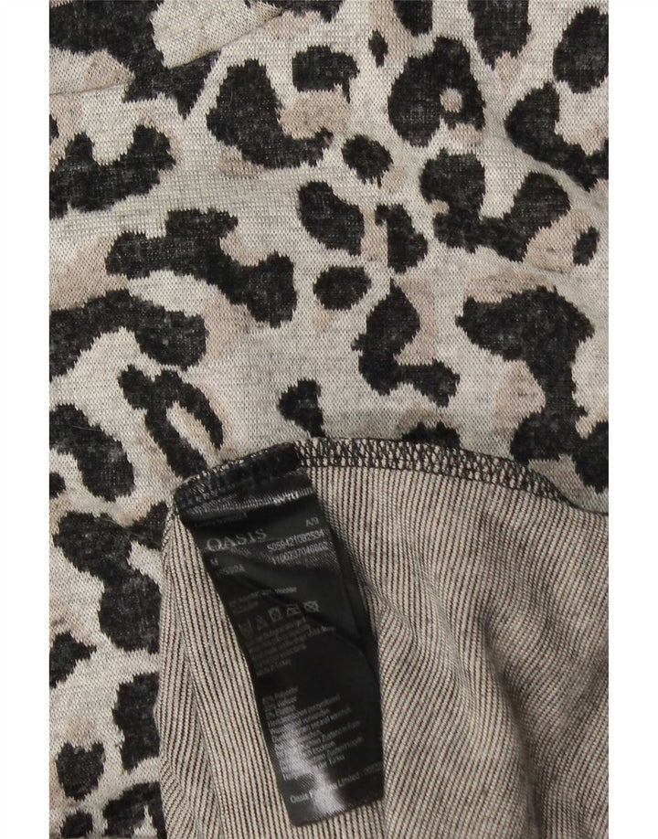 Oasis Damen Top Langarm UK 14 Mittelgraues Polyester mit Animal-Print
