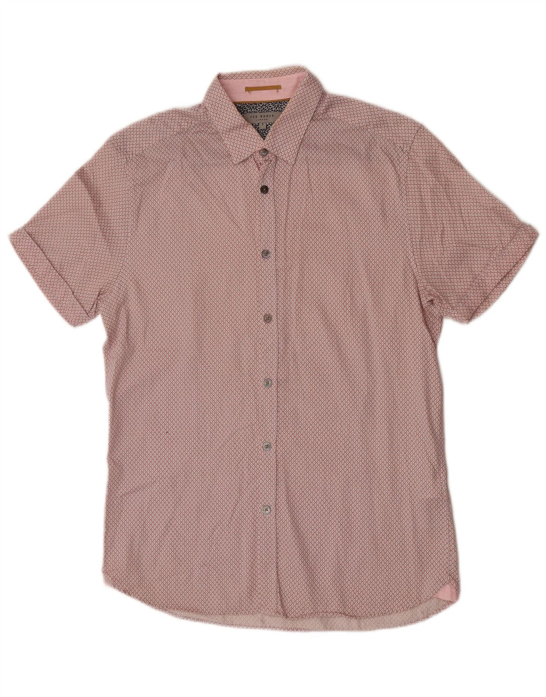 Ted Baker Herren-Kurzarmhemd, Größe 3, Mittelrosa, Argyle/Diamant-Baumwolle