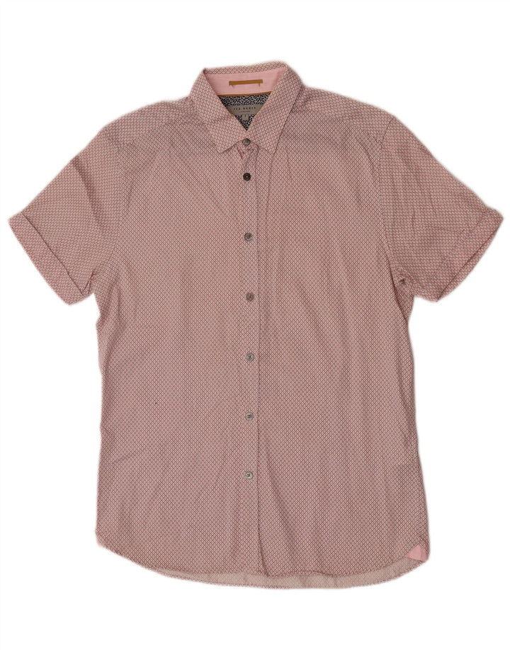 Ted Baker Herren-Kurzarmhemd, Größe 3, Mittelrosa, Argyle/Diamant-Baumwolle