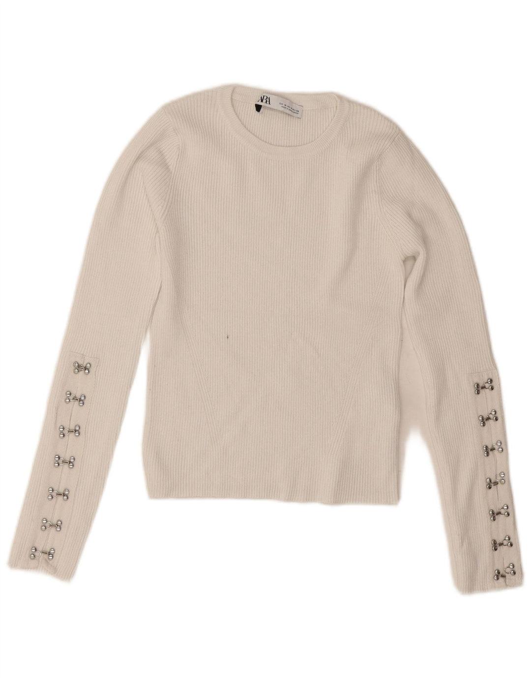 Zara Damen Crop Crew Neck Pullover Pullover UK 12 Mittelweiße Viskose