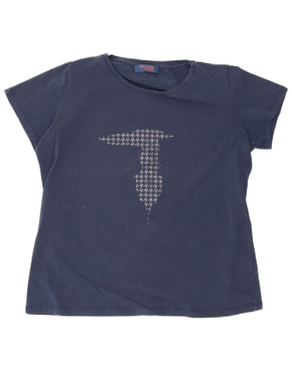 Trussardi Damen Grafik-T-Shirt-Oberteil UK 20 2XL Marineblau